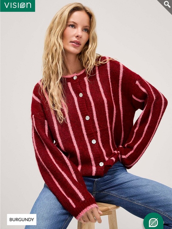 Simons Sweaters - Simon’s Women's Red and Pink Striped Button-Front Sweater